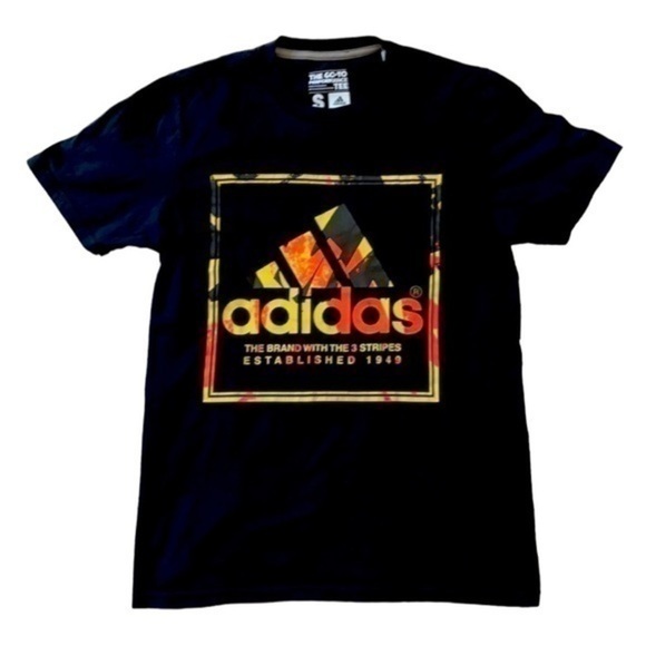 ADIDAS | ADIDAS BLACK ORANGE GRAPHIC LOGO SHIRT, SIZE SMALL - Picture 1 of 5